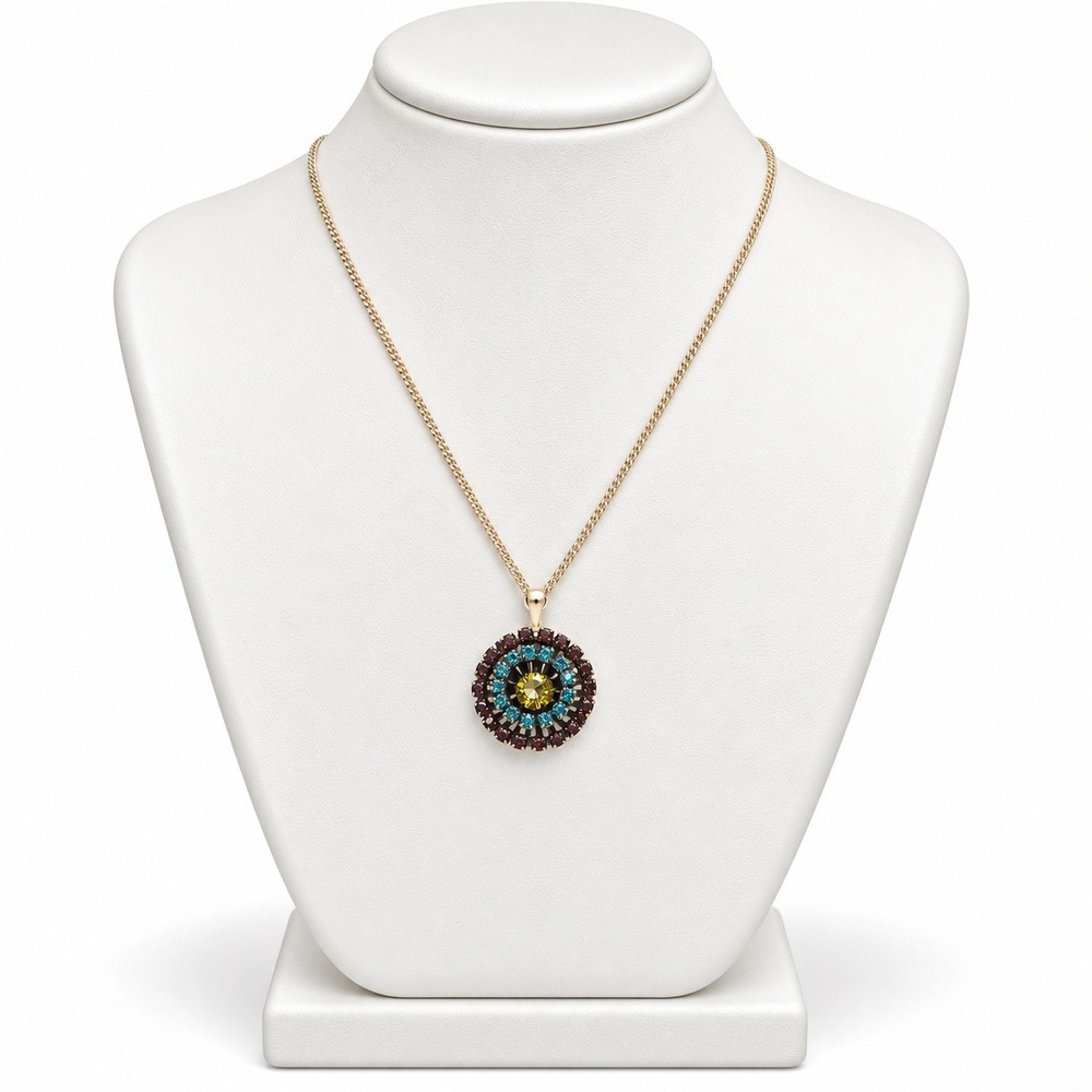 Pilgrim Danish Design Swarovski Crystal Pendant Necklace Multicolor Gold Tone